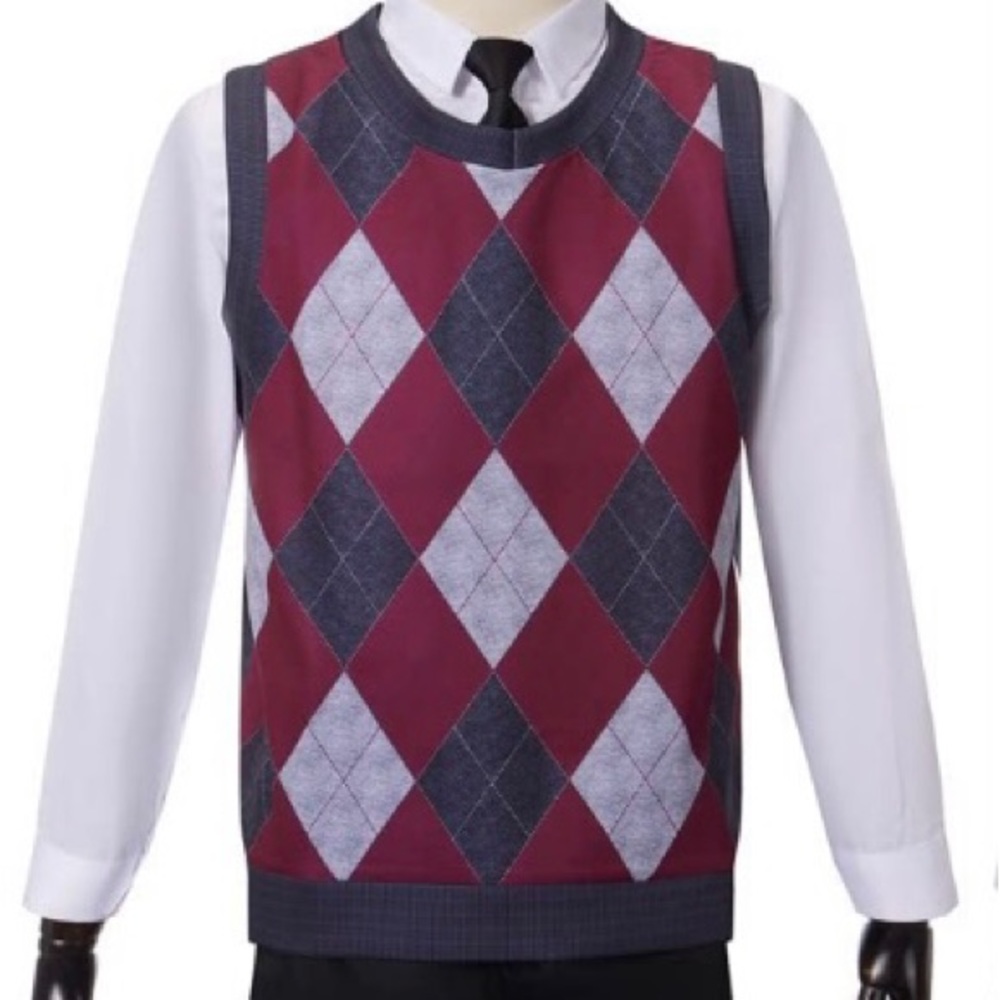 Argyle print sleeveless sweater. V-neck. Unisex. Tags for size/material …‎